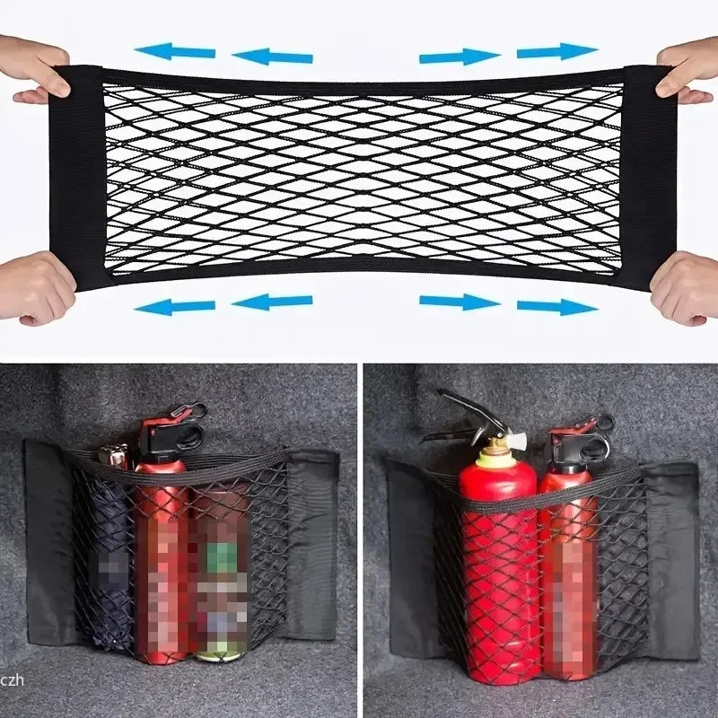 Universal Car Trunk Organizer Dual-Layer Mesh with Fire Extinguisher Net
