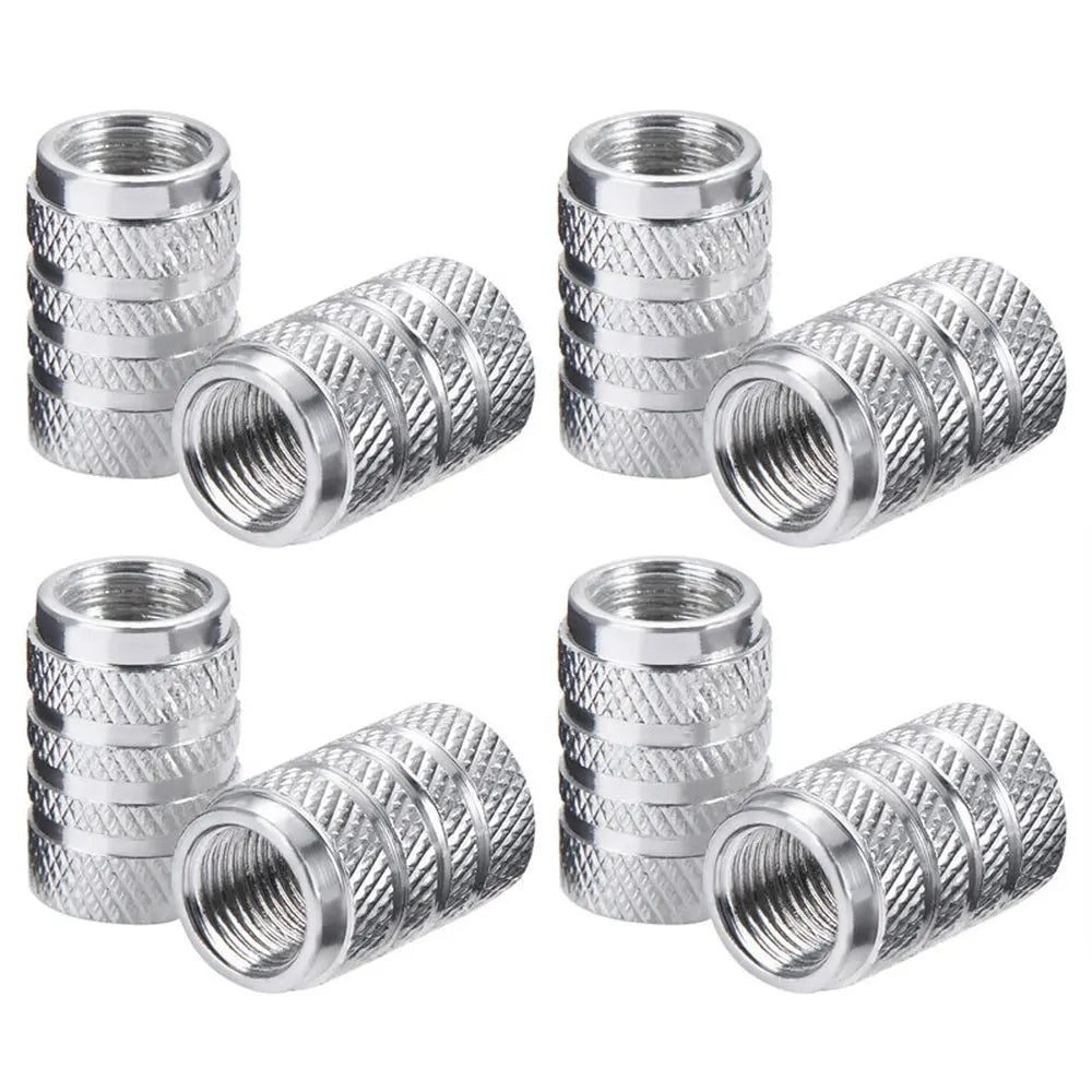 DSYCAR 4Pcs Silver Aluminum Knurling Tire Valve Stem Caps | US Schrader Compatible MyPetiteCar.com