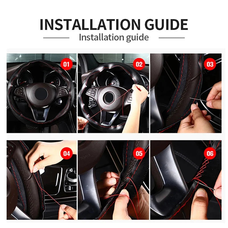 Genuine Leather Steering Wheel Cover For Car Braiding Steering Wheel Protector Covers Anti Scratch Steering Accessories MyPetiteCar.com