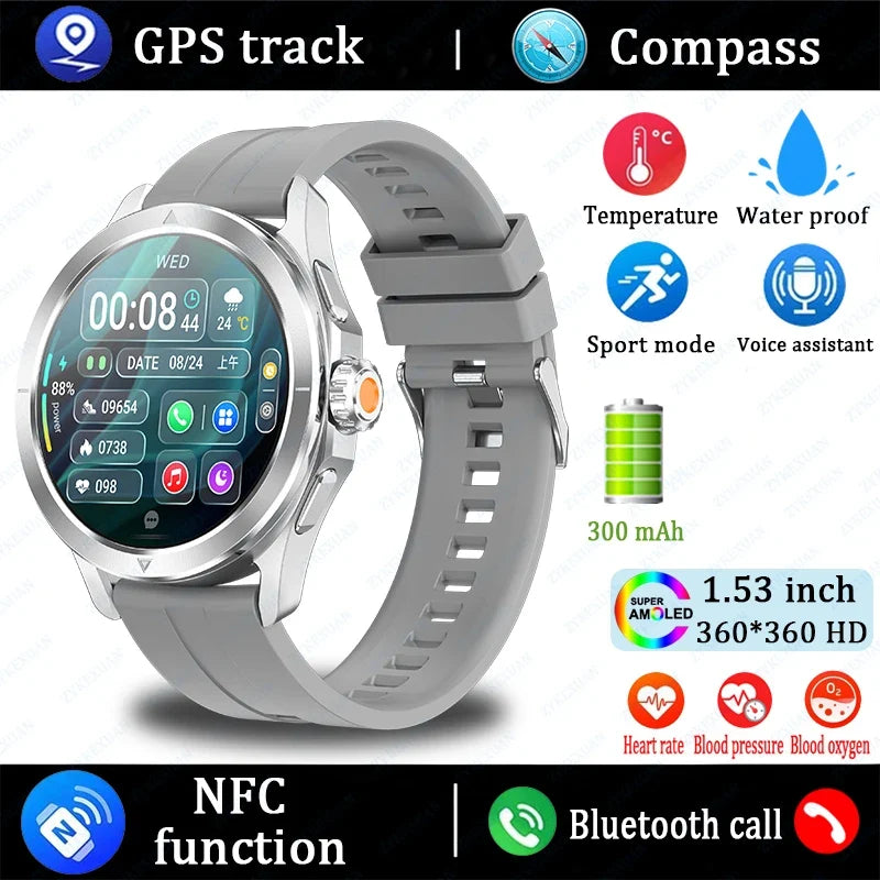 Original S4 Ultra Smart Watch Men AMOLED Outdoor Sport NFC GPS Track Heart Rate Waterproof Bluetooth Call Smart watch 2025 New