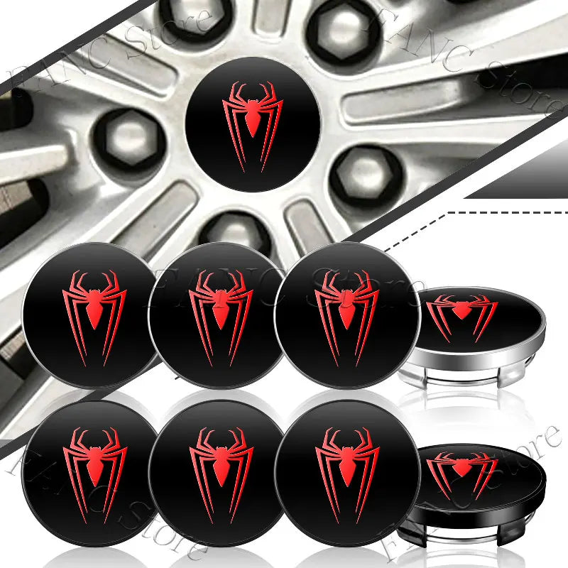 4 Pcs Red Spider Wheel Center Cap Stickers