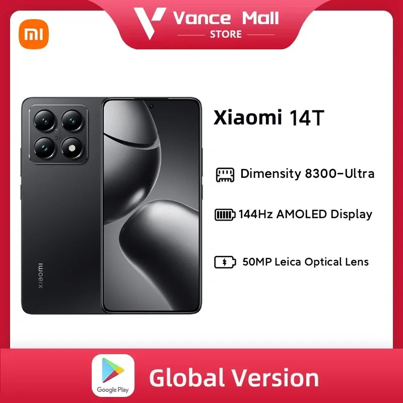 Global Version Xiaomi 14T 5G 6.67" AMOLED Display 256GB 512GB MTK Dimensity 8300-Ultra 144Hz 50MP Leica Camera 67W HyperCharge