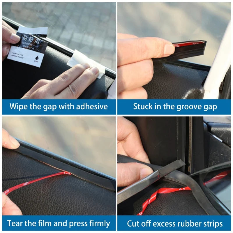 1PC Car Window Seal Strip Rubber Car Side Window Gap Filler Noise Insulation Waterproof Windproof 7-Shape Sealing Strips