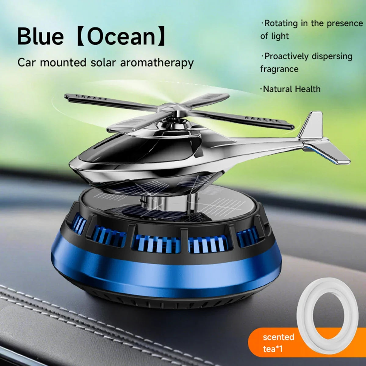 Solar Powered Air Freshener | Airplane Helicopter Rotatable Car Dashboard Decoration