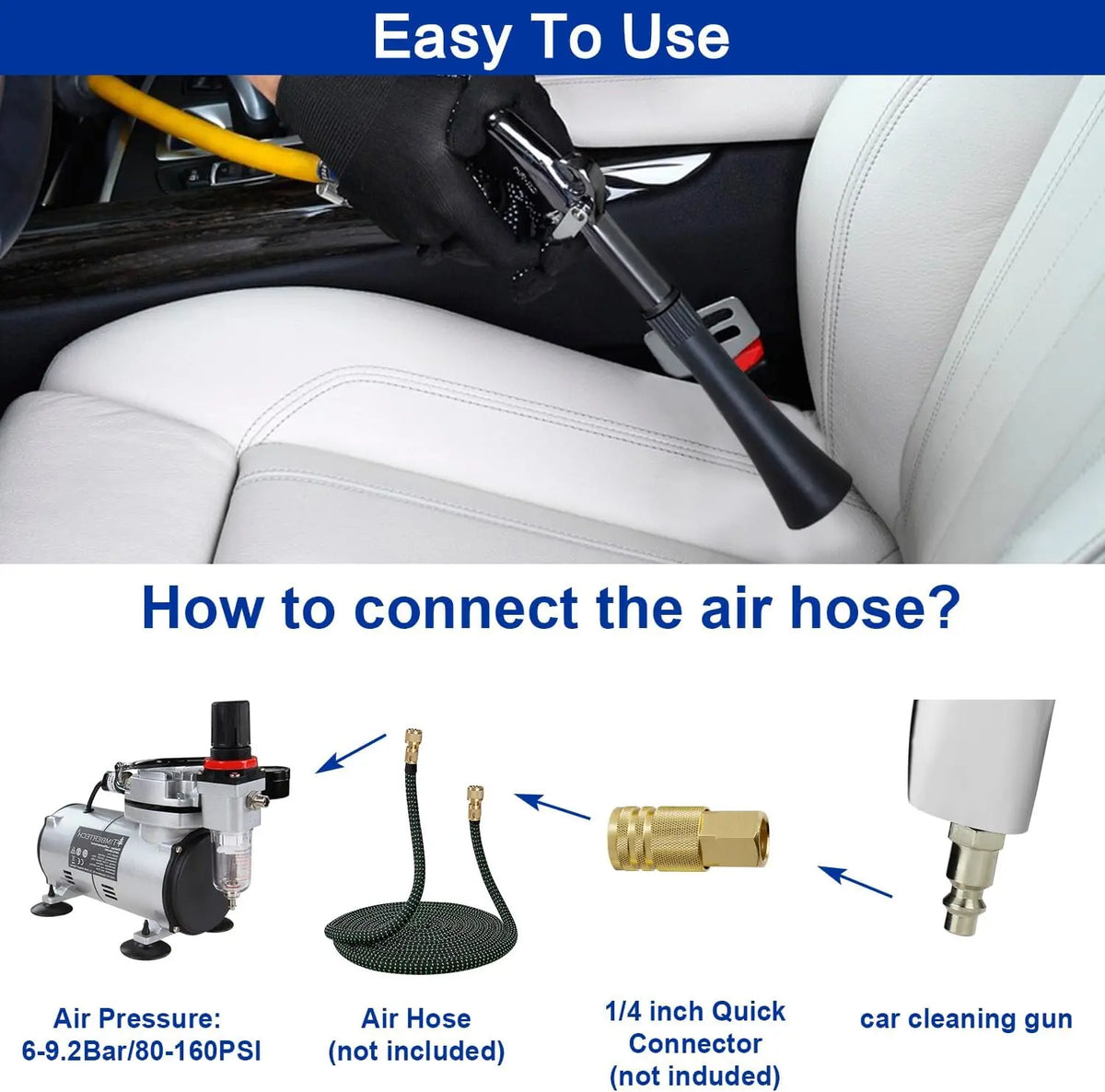 Car Cleaning Gun | High Pressure Air Blow Gun for Uncharged Interior Spraying MyPetiteCar.com