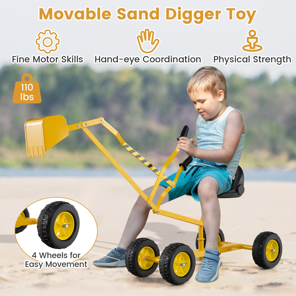 Sand Digger for Kids with 2-Handed Controls and Flexible Shovel DirectDeals