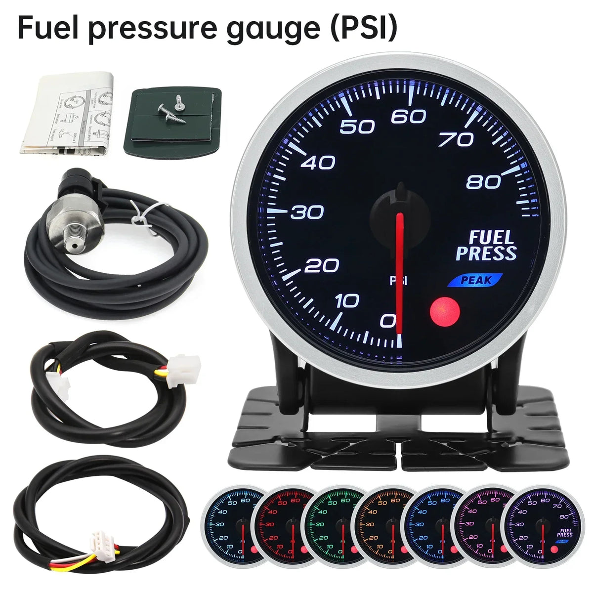 2 Inch 52mm Smoke Lens Turbo Boost Gauge | 8 Color Backlight Car Gauge with Sensor MyPetiteCar.com