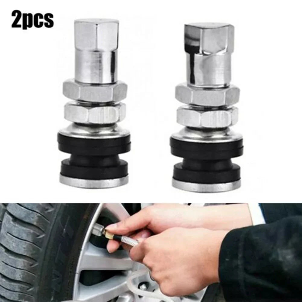 2 Pcs Silver Metal Car Tire Valve Short Stems | Tubeless Vacuum Replacement MyPetiteCar.com