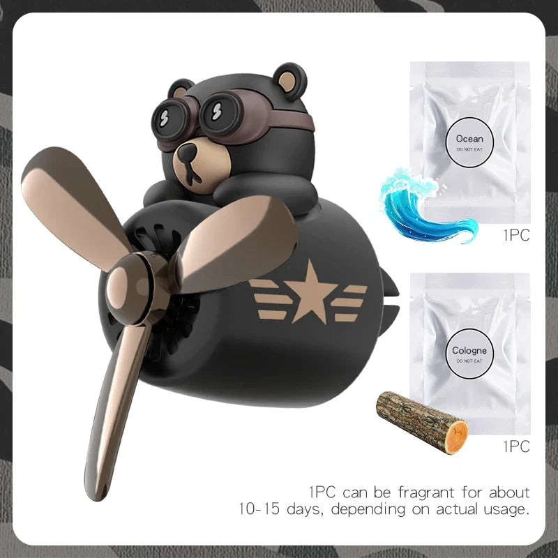 Rotating Propeller Plane Pilot Bear Car Air Freshener | Ocean Scent Vent Clip Decoration MyPetiteCar.com