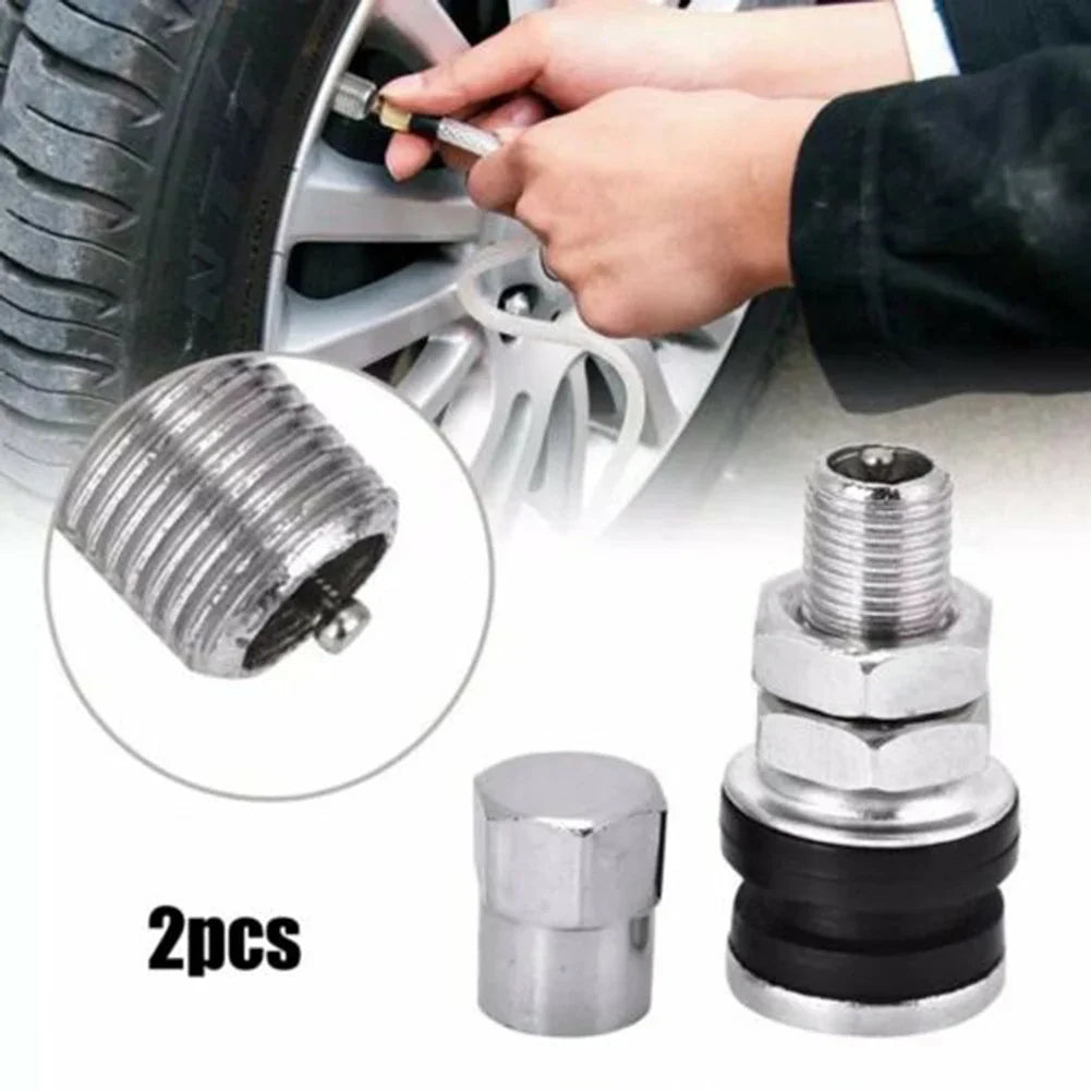 2 Pcs Silver Metal Car Tire Valve Short Stems | Tubeless Vacuum Replacement MyPetiteCar.com