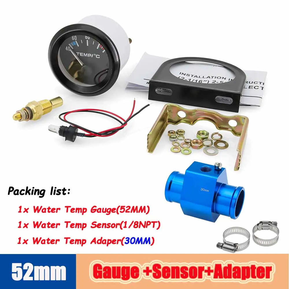 40-120 Celsius Car 52mm Water Temperature Gauge with Adaptor Joint Pipe | Racing 12V Radiator Temp Meter MyPetiteCar.com