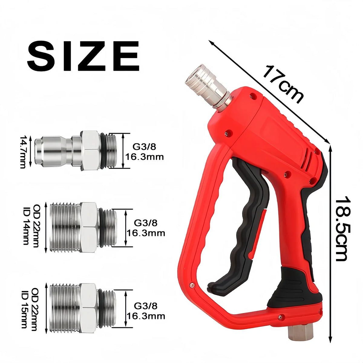 Quick Connect High Pressure Car Wash Short Gun | Fits 3/8 & M22-14/15mm Pressure Washer Hose