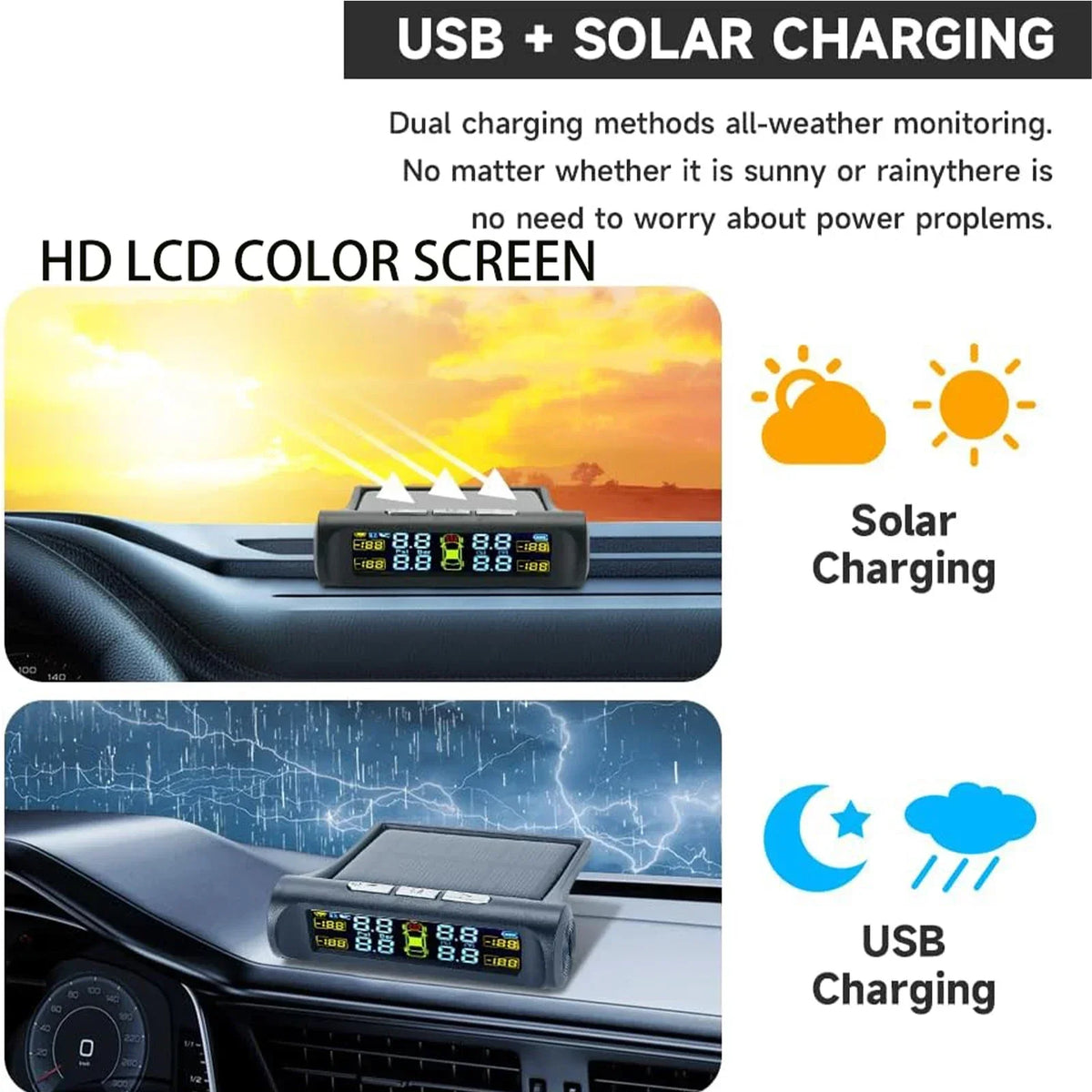 Car Tire Pressure Monitoring System | 4-Sensor TPMS with Solar Display MyPetiteCar.com