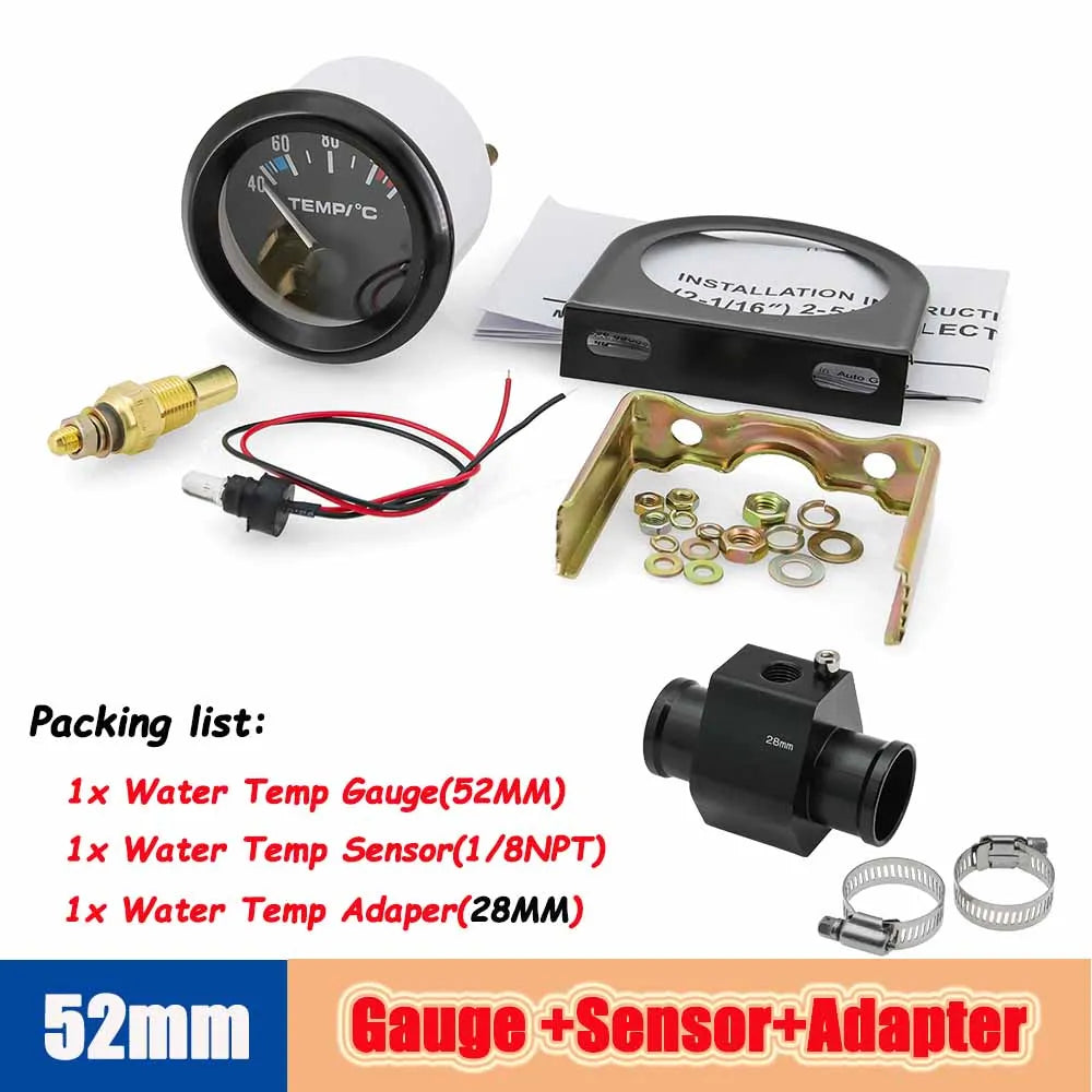 40-120 Celsius Car 52mm Water Temperature Gauge with Adaptor Joint Pipe | Racing 12V Radiator Temp Meter MyPetiteCar.com