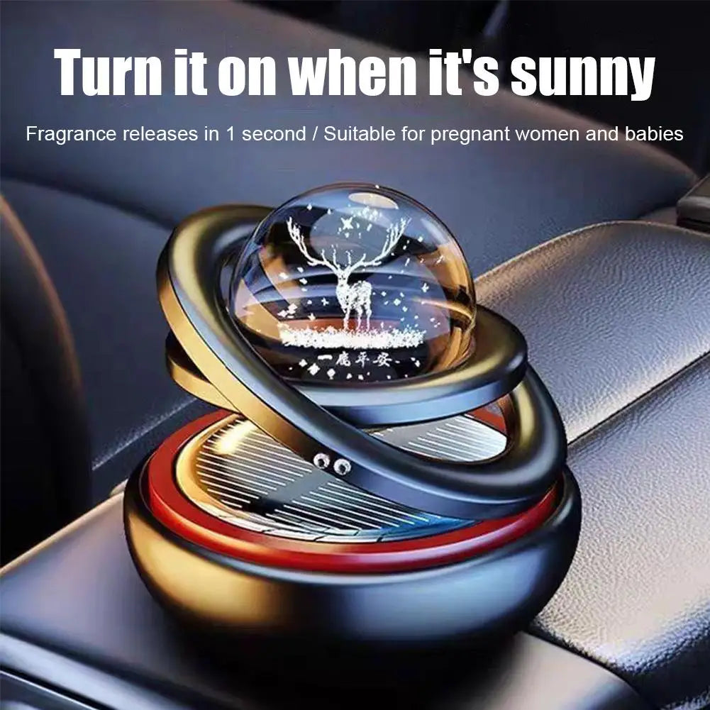 Car Air Freshener Solar Rotating Aromatherapy Star Ball Double Ring Suspended Ornament Diffuser Interior Decoration MyPetiteCar.com