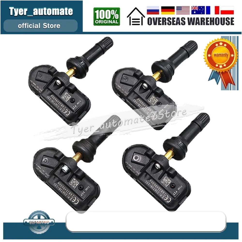 TPMS Sensor 434MHz for Jeep Cherokee RAM 1500 2500 3500 | 4 Pack 68324960AA 68324960AB
