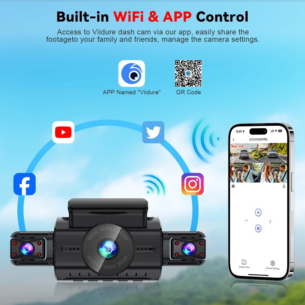 4CH WiFi Dash Cam Front FHD 1080P | 360° Car DVR with Parking Mode
