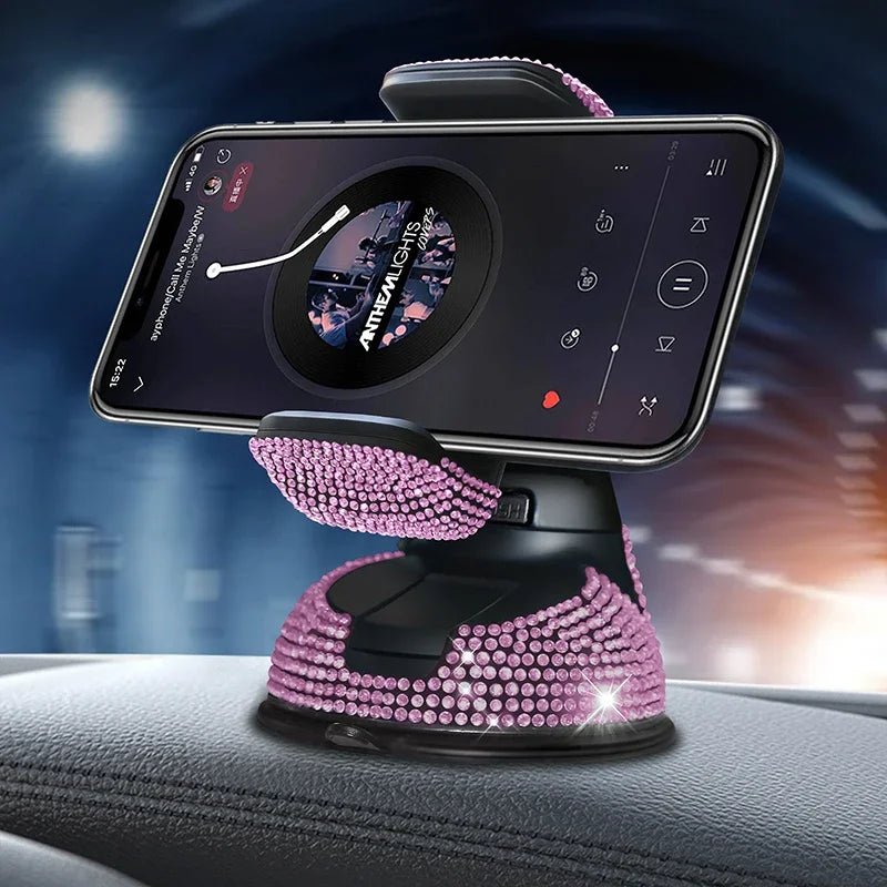 2024 Diamond Pink Car Phone Holder with Rhinestone Accents