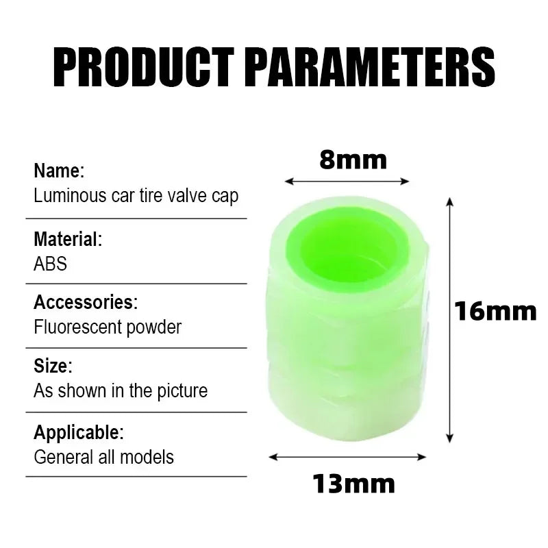 Glow-in-the-Dark Tire Valve Caps | Luminous Car Motorcycle Accessories