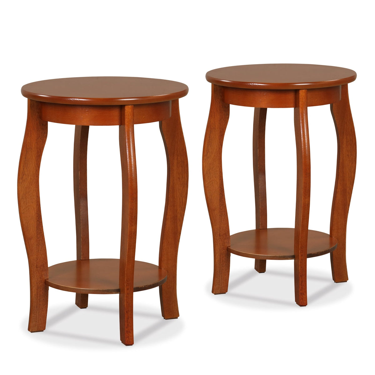 Set of 2 15 Inch 2-Tier Round End Table with Storage Shelf