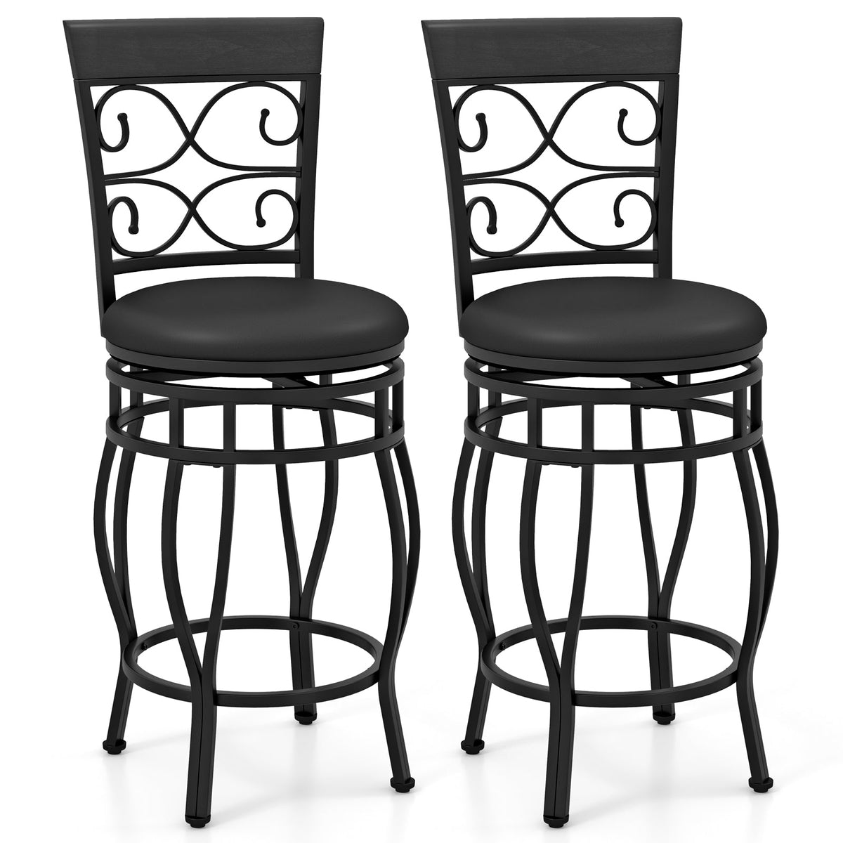 Set of 2 26 Inch Bar Stool with Backrest and Footrest