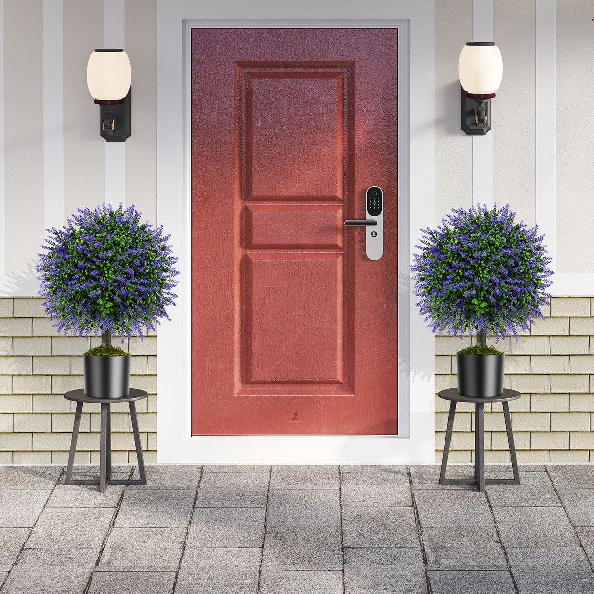 23 Inch Set of 2 Artificial Lavender Topiary Ball Trees with Cement-Filled Pot-Purple