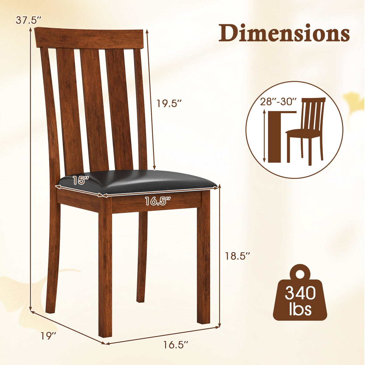 Set of 2 Dining Room Chairs with Rubber Wood Frame PU Leather Seat-Walnut