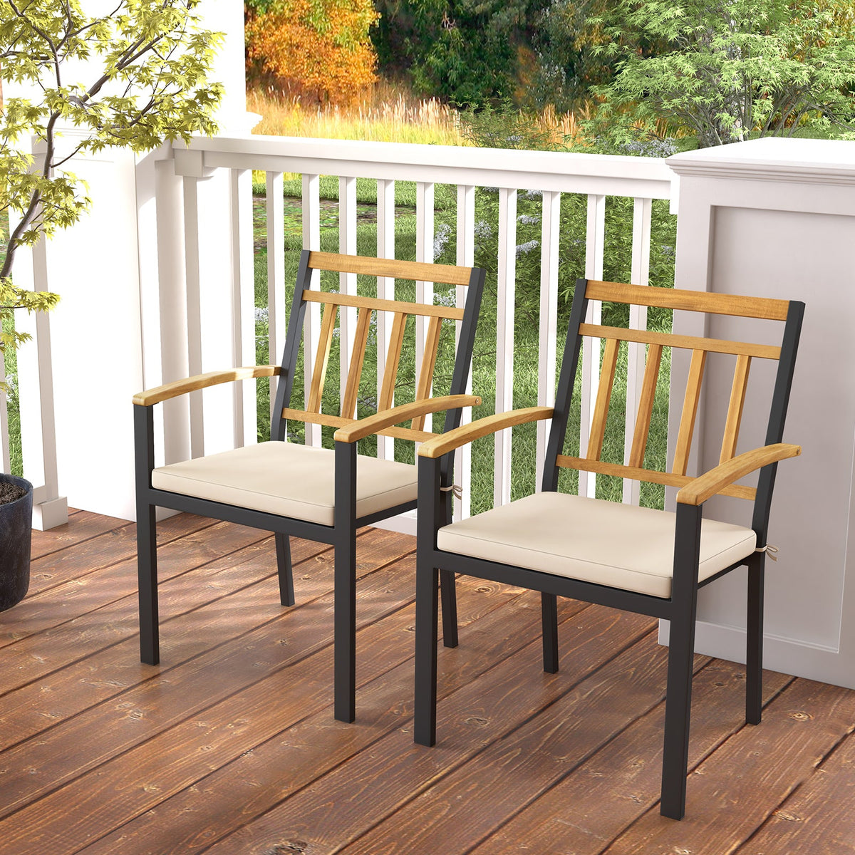 Set of 2 Patio Dining Chairs with Removable Padded Cushions