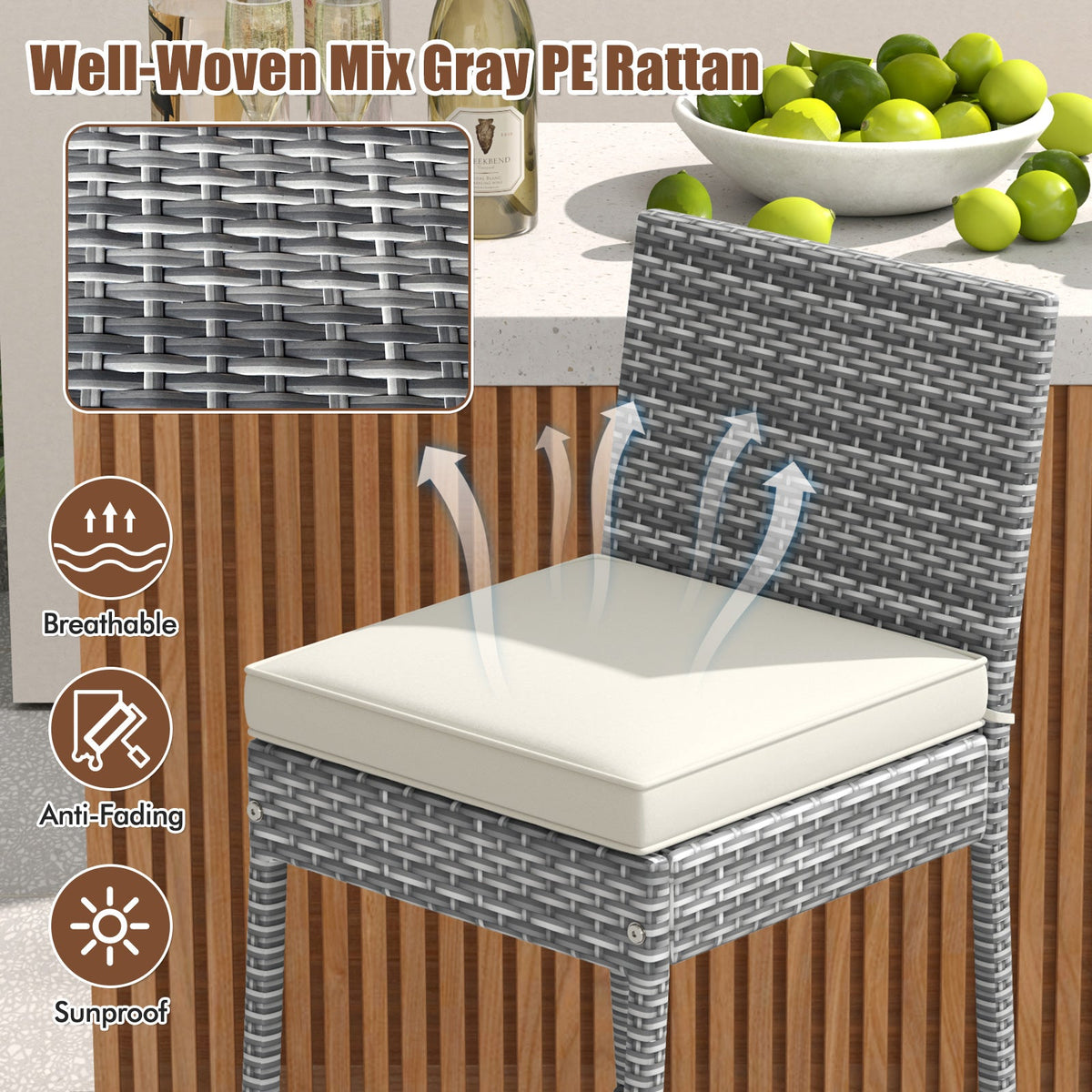 Set of 2/4 Patio Wicker Barstools with Soft Seat Cushion and Cozy Footrest DirectDeals
