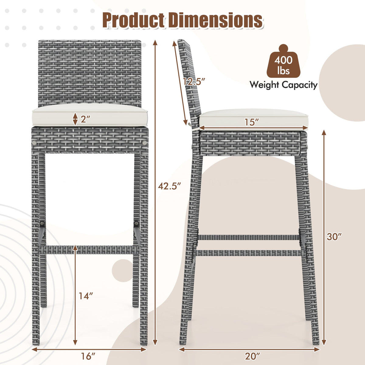 Set of 2/4 Patio Wicker Barstools with Soft Seat Cushion and Cozy Footrest DirectDeals
