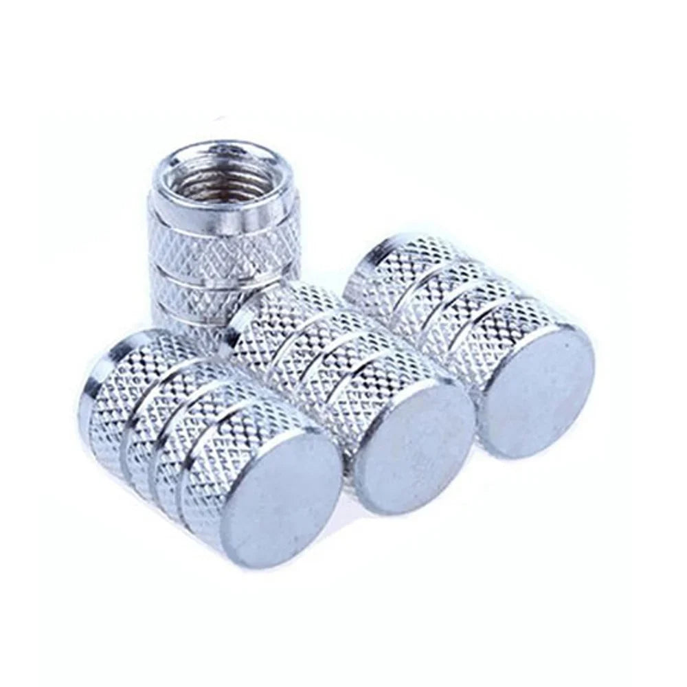 DSYCAR 4Pcs Silver Aluminum Knurling Tire Valve Stem Caps | US Schrader Compatible MyPetiteCar.com