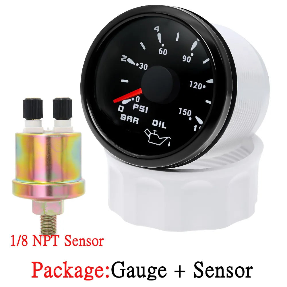 HD 2" 52mm Oil Pressure Gauge Meter 0-10Bar 0~150PSI | With 7 Colors LED Backlight and 1/8NPT Sensor for Boat Car Truck 9-32V MyPetiteCar.com