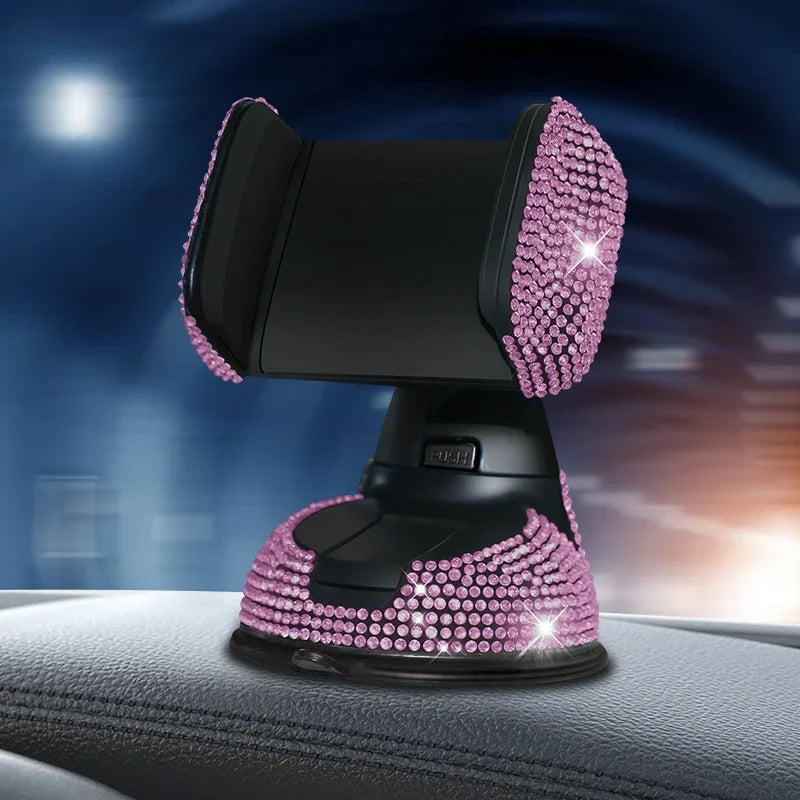 2024 Diamond Pink Car Phone Holder with Rhinestone Accents