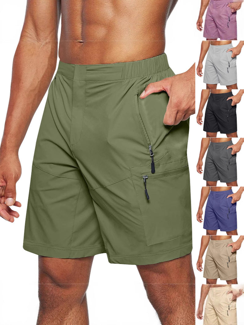 Men's Cargo Shorts Large Size New Zipper Shorts Multi-flap Pocket Pants Mobile Phone Men's Shorts Quick-drying Fabric