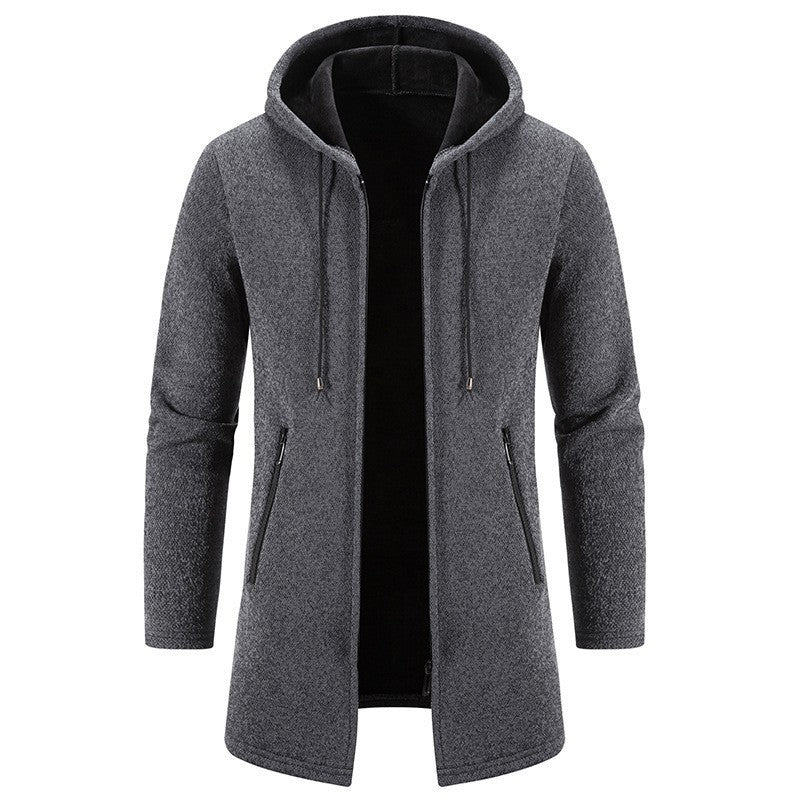 Autumn And Winter Fleece-lined Thickening Trendy Solid Color Men's Cardigan