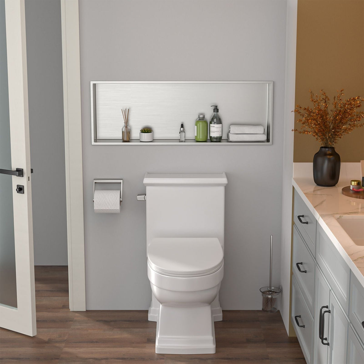 Brushed Stainless Steel Wall Shower Niche , Double Recessed Shower Shelf for Bathroom