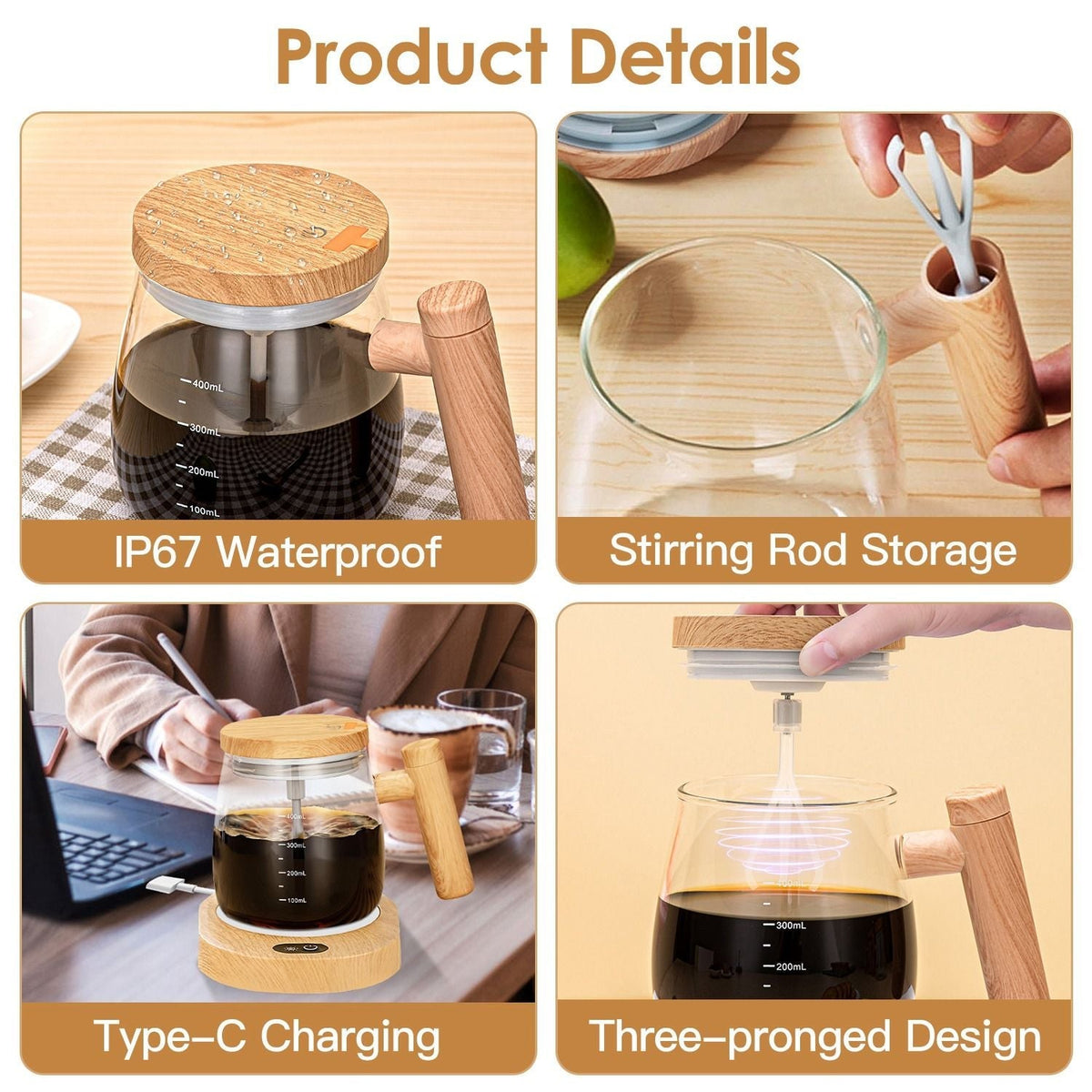 Electric Mixing Mug 400ML High Speed Mixing Cup USB Rechargeable Self String Mug with Warming Pad for Coffee Milk Protein Powder Egg