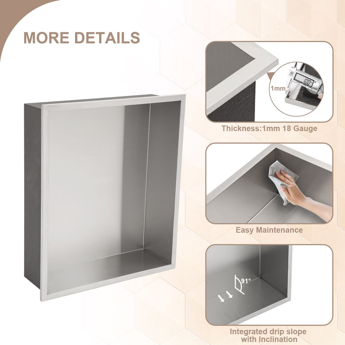 Brushed Stainless Steel Wall Shower Niche , Double Recessed Shower Shelf for Bathroom
