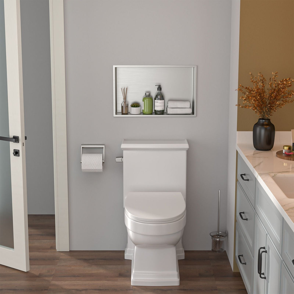 Brushed Stainless Steel Wall Shower Niche , Double Recessed Shower Shelf for Bathroom