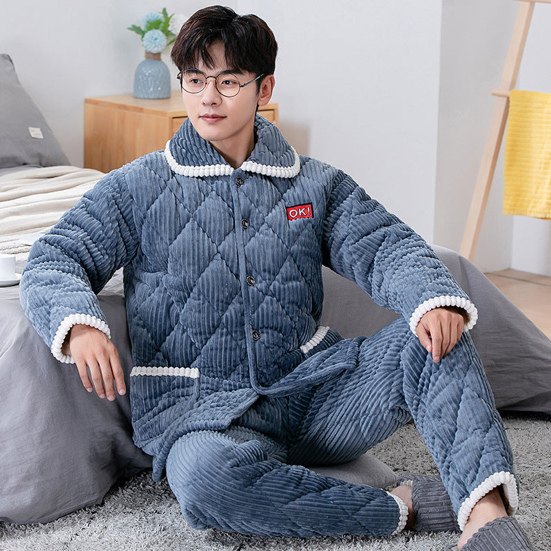 Men's Winter Thickened Crystal Fleece Quilted Pajamas