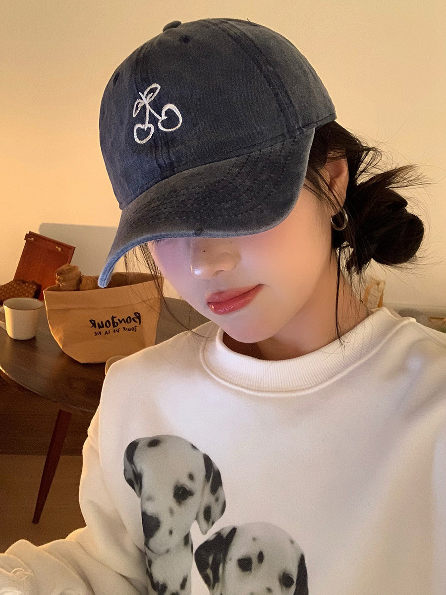 Cherry Embroidered Wide Brim Baseball Cap