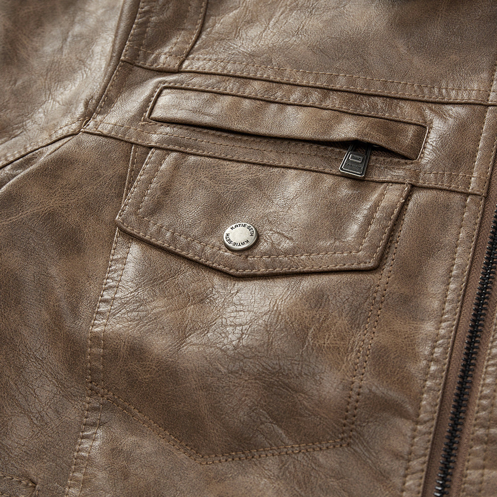 Lapel Fashion Casual Men's Clothing Leather Coat Motorcycle Jacket
