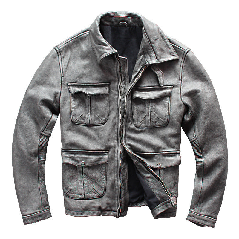 Men's Business Shirt Pocket Motorcycle Clothing Leather Jacket Coat