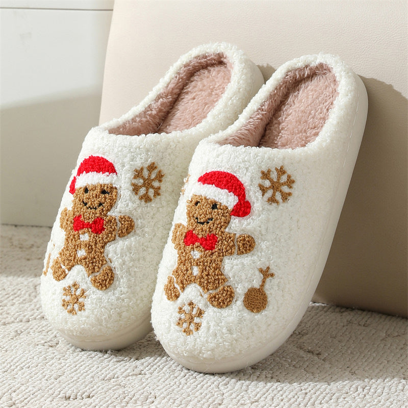 Christmas Snowflake Gingerbread Fuzzy Slippers
