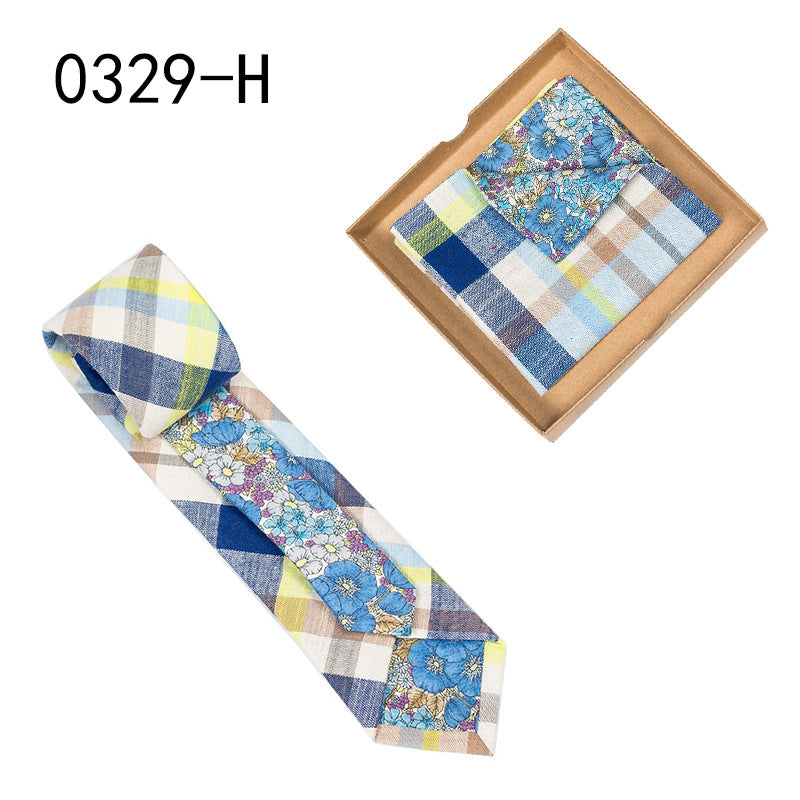 Men's Tie Floral Print Pocket Square Cotton Tie