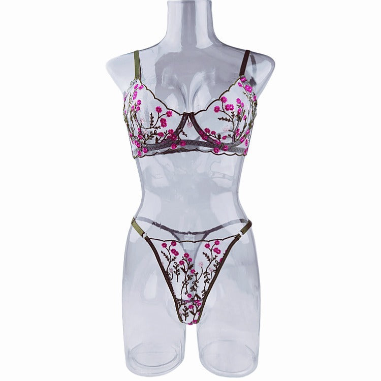 Embroidery Floral Soft Multi-Color Bra Underwear