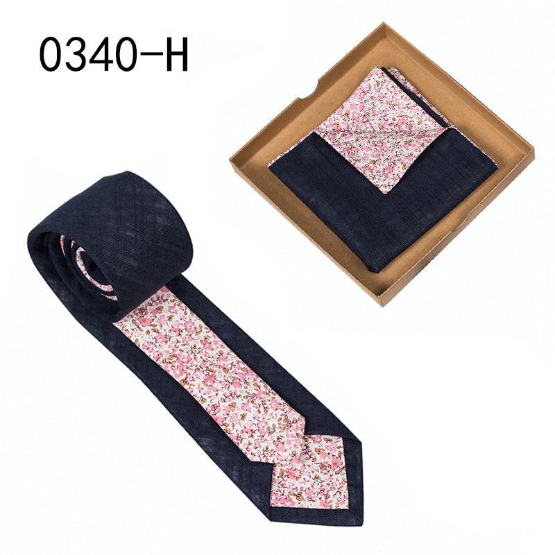 Men's Tie Floral Print Pocket Square Cotton Tie