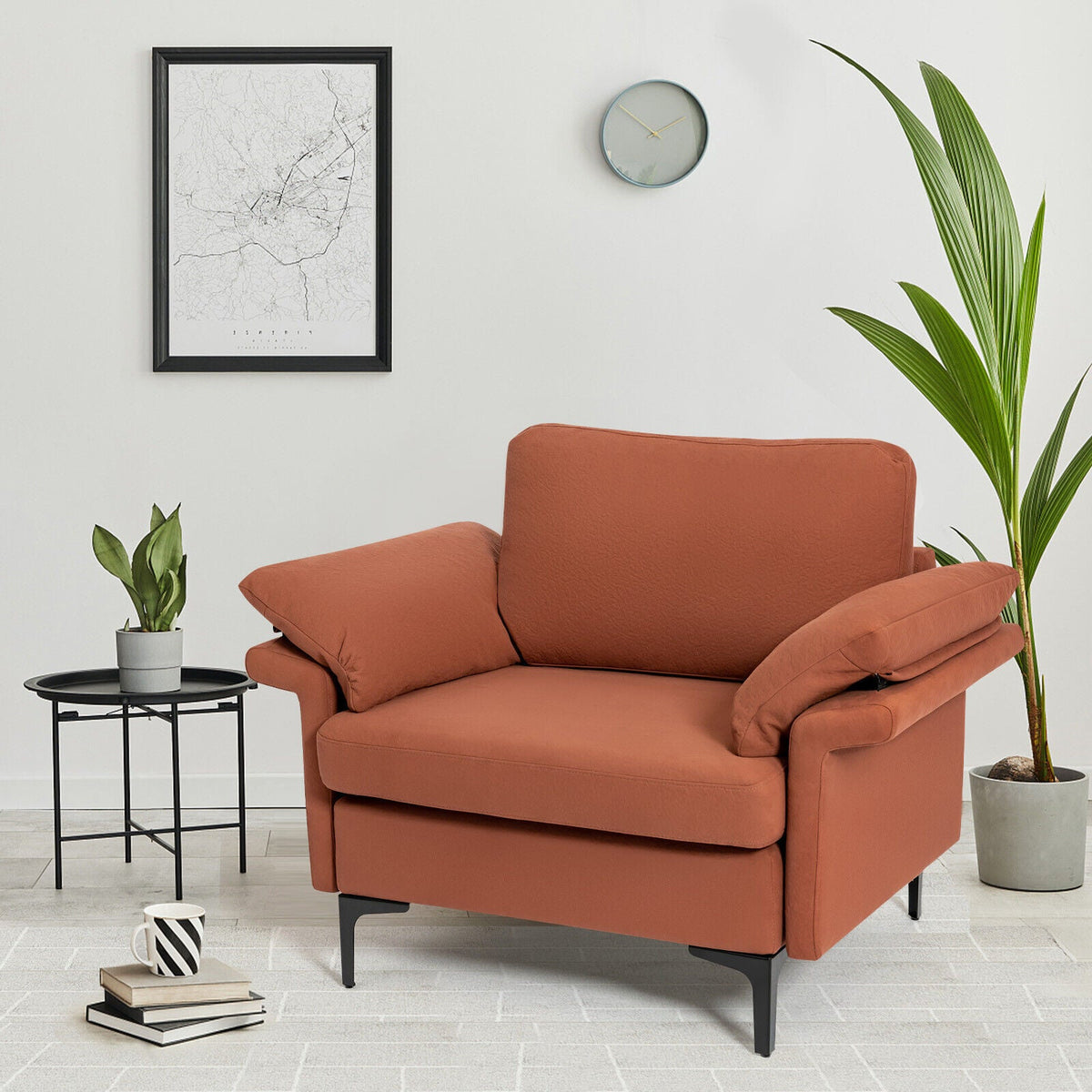 Modern Fabric Accent Armchair with Original Distributed Spring and Armrest Cushions