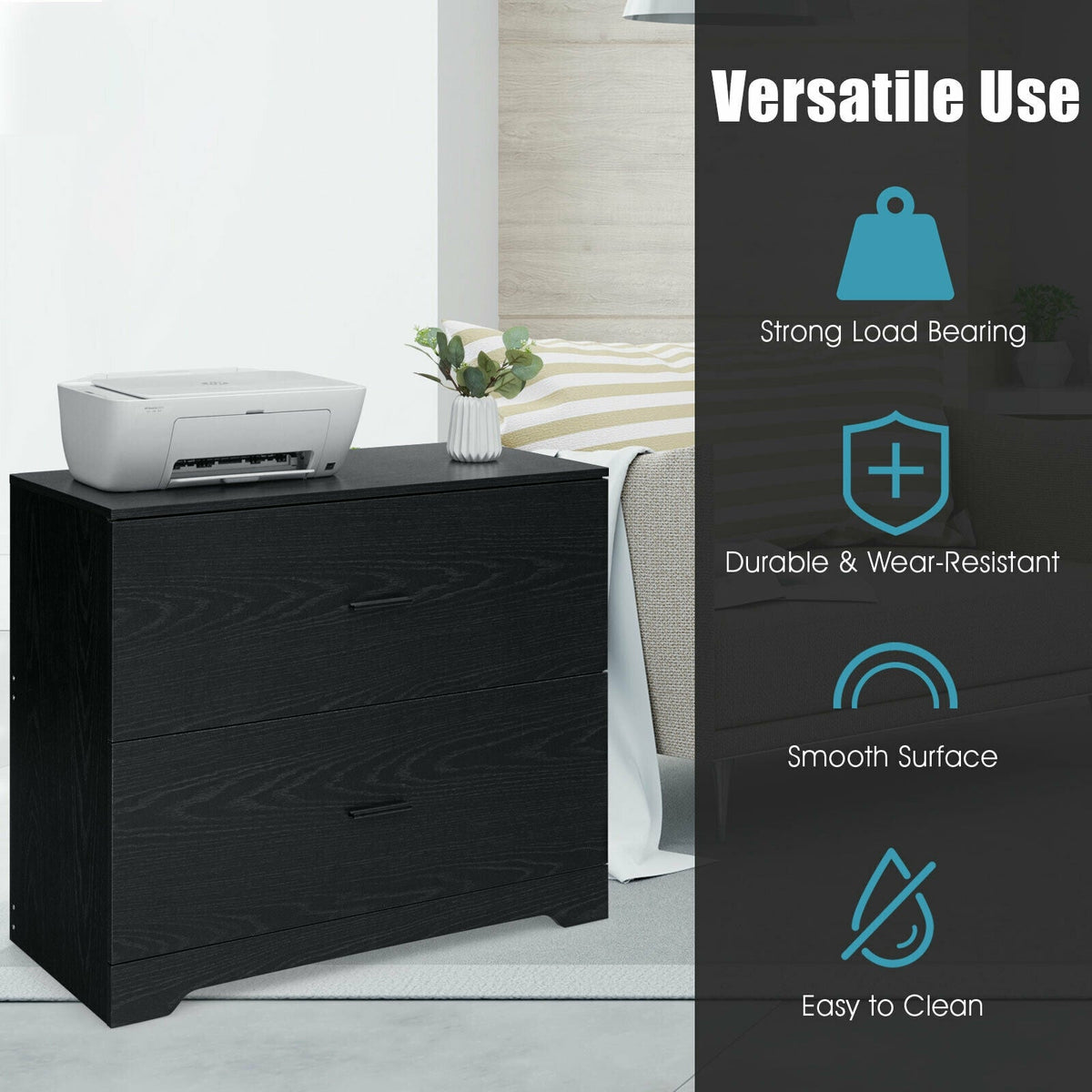 2-Drawer Lateral File Cabinet with Adjustable Bars for Home and Office