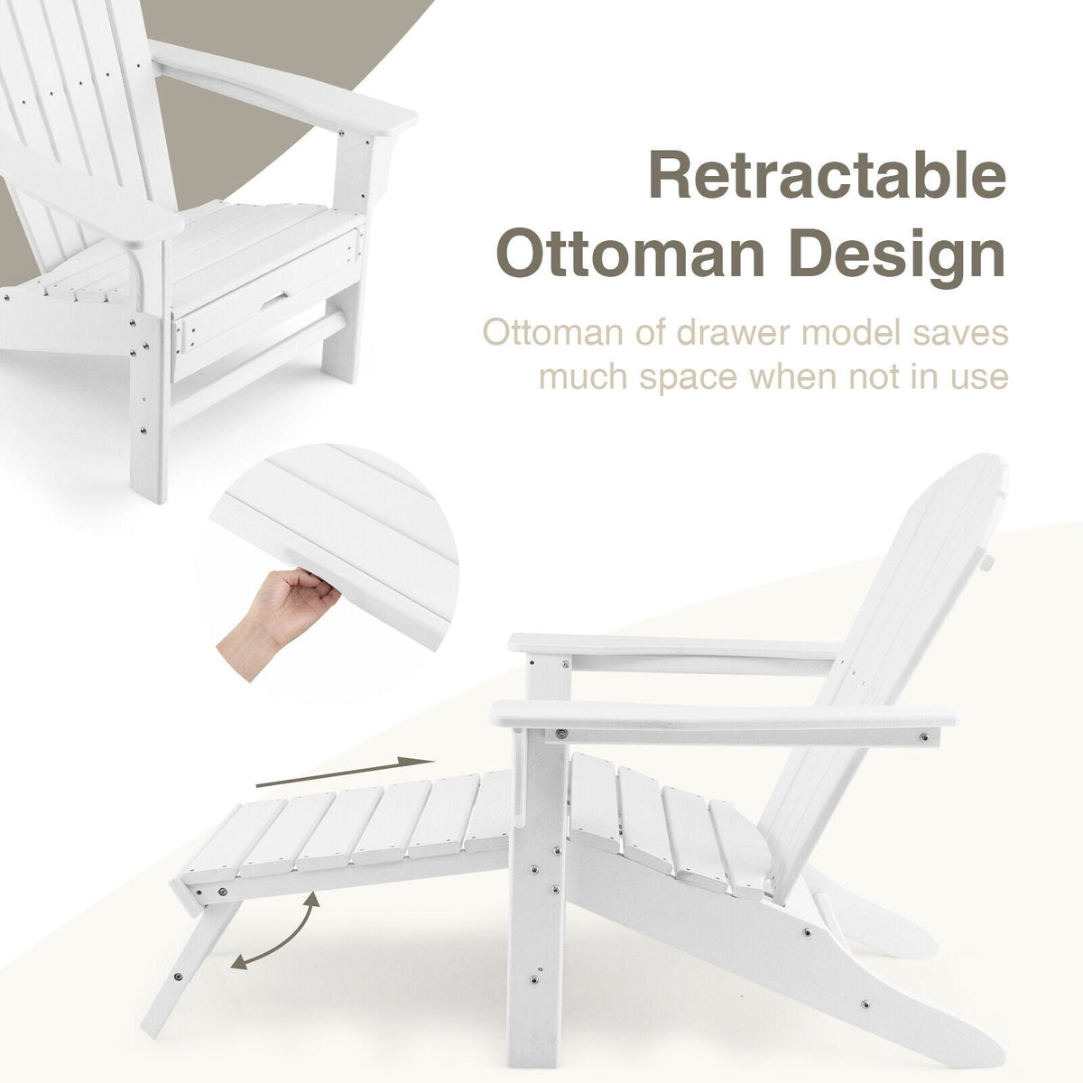 Patio HDPE Adirondack Chair with Retractable Ottoman